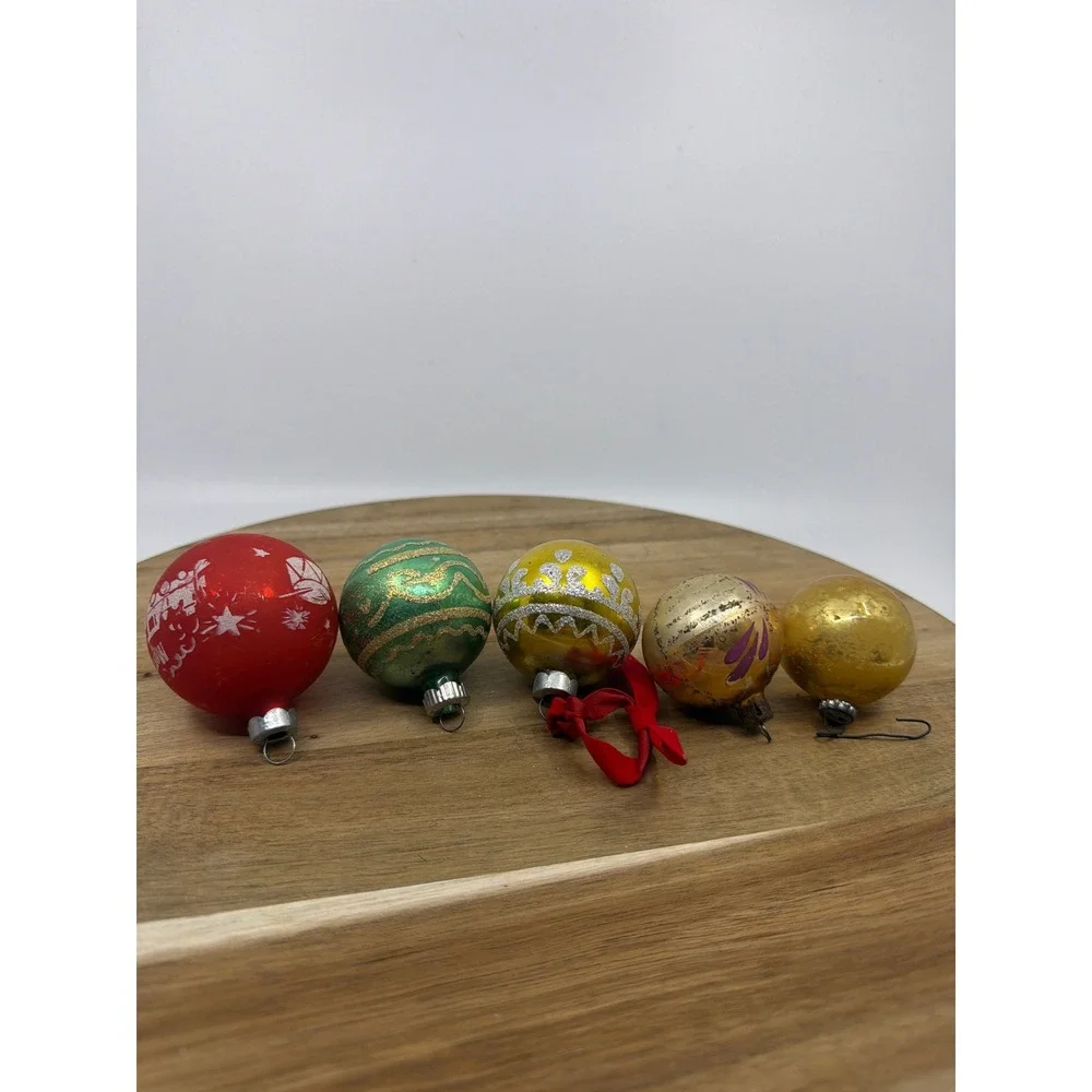 Unbranded Glass Ornaments Small Multicolor Good Vintage Stenciled Set of‎ 5